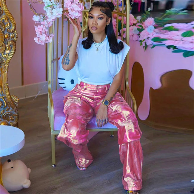 Bright Metallic Color Cargo Pants