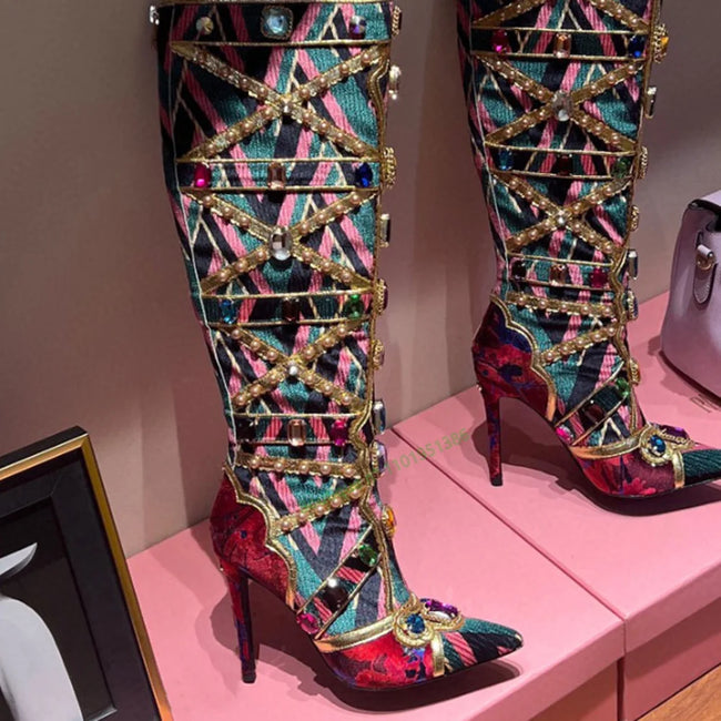 Crystal Chain Decor Boots