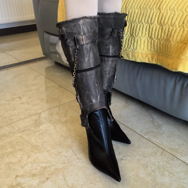 Vintage Pointed Belt Buckle Boots