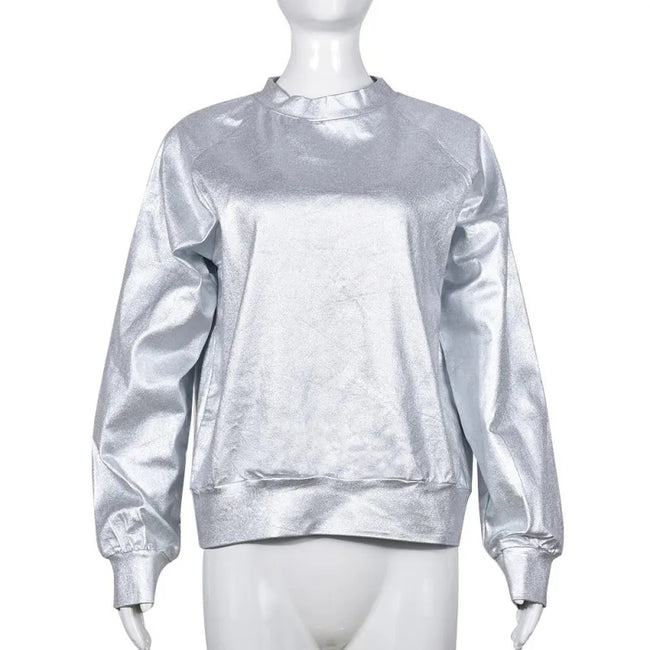 Silver Metallic PU Sweatshirt