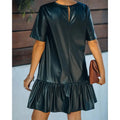 Women's Black Faux PU Leather Dress