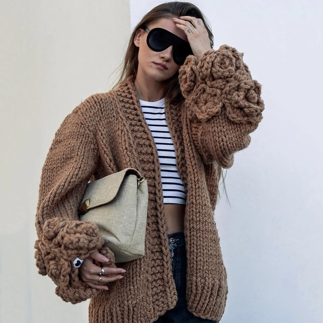 Sweet Flowers Long Sleeve Single Breasted Sweater