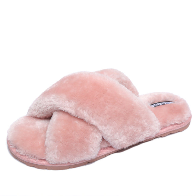 Cross open-toe fur slippers - Shoe Candy Shop