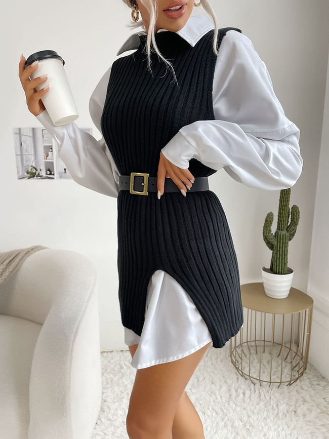 JIM & NORA Women Sleeveless Round Neck Soild Colour Long Knit Sweater Vest Ladies Loose Pullover Fashion Office Wear Casual Hot - Shoe Candy Shop