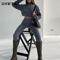 Turtleneck Cropped Knitted Women's Suit Sexy Long Sleeve High Waist Set Woman 2 Pieces 2022 Winter Lady Knit Streetwear Sets - Shoe Candy Shop