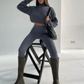 Turtleneck Cropped Knitted Women's Suit Sexy Long Sleeve High Waist Set Woman 2 Pieces 2022 Winter Lady Knit Streetwear Sets - Shoe Candy Shop