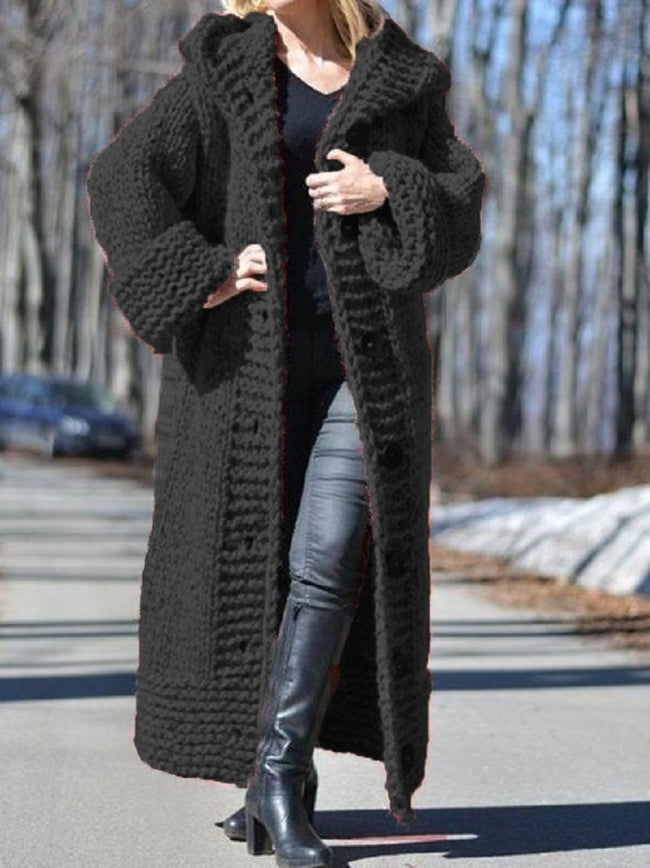 New 2021 Winter Clothes Women Cardigan Sweater Women's New Hooded Cardigan Loose Knit Long Coat Female Large Size S-5XL WM02 - Shoe Candy Shop