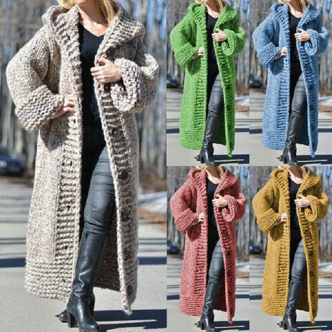 New 2021 Winter Clothes Women Cardigan Sweater Women's New Hooded Cardigan Loose Knit Long Coat Female Large Size S-5XL WM02 - Shoe Candy Shop
