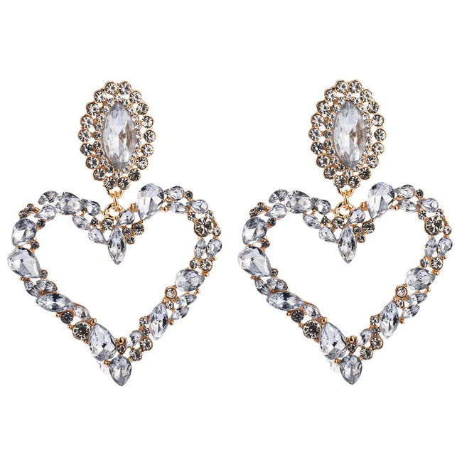 Crystal Rhinestone Heart Dangle Earrings - Shoe Candy Shop