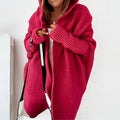 SHUJIN Women's Knitted Cardigan Sweater With Cap Collar Temperament Bat-shaped Hoodie Soft Loose Back Sstitching Sweater - Shoe Candy Shop