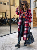 Women's Fashion Long Plaid Coat Autumn Shirt Coat Woolen Coat Streetwear Women Clothing Loose Coat Female Casual Jacket - Shoe Candy Shop