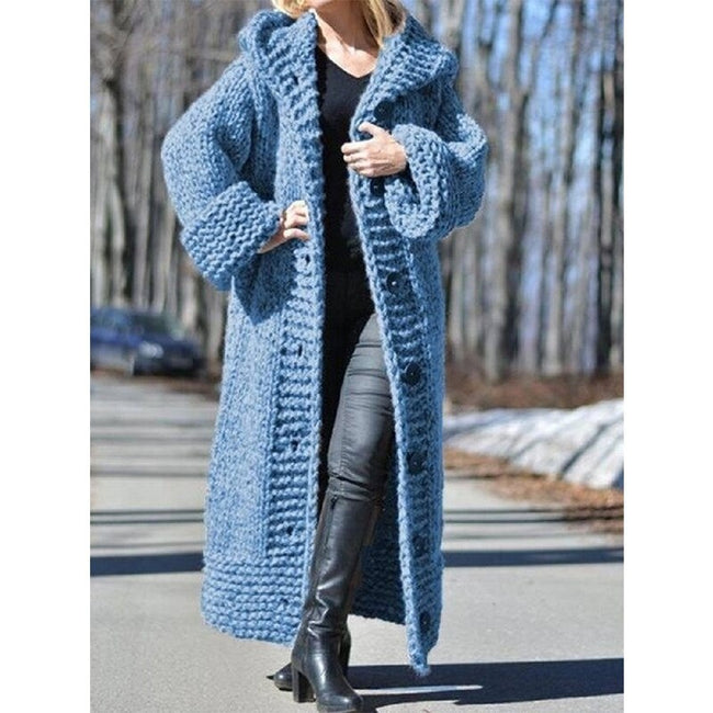 New 2021 Winter Clothes Women Cardigan Sweater Women's New Hooded Cardigan Loose Knit Long Coat Female Large Size S-5XL WM02 - Shoe Candy Shop