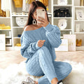 LW Plus Size Dropped Shoulder Knit Pants Set Women's Long Sleeve Knitted Casual Two-piece Sweater Long Sleeve Top Thick Sweaters - Shoe Candy Shop