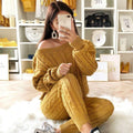 LW Plus Size Dropped Shoulder Knit Pants Set Women's Long Sleeve Knitted Casual Two-piece Sweater Long Sleeve Top Thick Sweaters - Shoe Candy Shop
