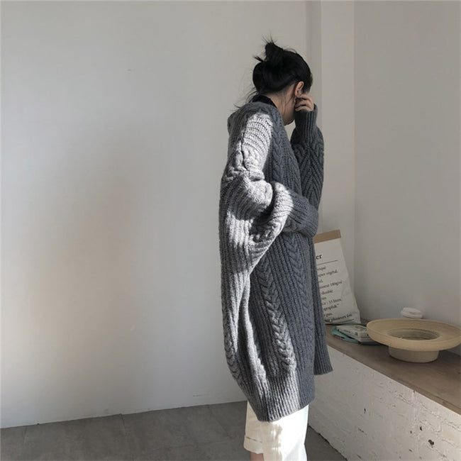 Women'S Cardigan Sweater Long Outwear Knitwear Knit Chunky Long Sleeve Thick Loose Wool Sweater Twisted Rope Autumn Winter Coat - Shoe Candy Shop
