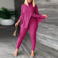 Winter Fashion Two-piece Set Women's Solid Color Long Sleeve Casual Split Tshirt Leggings Slim Two-piece Set Women - Shoe Candy Shop