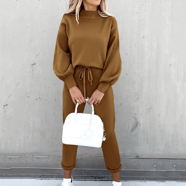 Women's Tracksuit Two Pieces Autumn Fashion Solid Casual Long Sleeve Pullover Outfits High Waist Bandage Pants Oversized Hoodies - Shoe Candy Shop