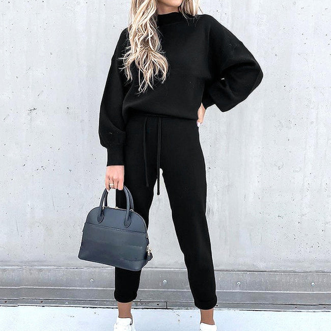 Women's Tracksuit Two Pieces Autumn Fashion Solid Casual Long Sleeve Pullover Outfits High Waist Bandage Pants Oversized Hoodies - Shoe Candy Shop