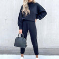 Women's Tracksuit Two Pieces Autumn Fashion Solid Casual Long Sleeve Pullover Outfits High Waist Bandage Pants Oversized Hoodies - Shoe Candy Shop