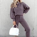 Women's Tracksuit Two Pieces Autumn Fashion Solid Casual Long Sleeve Pullover Outfits High Waist Bandage Pants Oversized Hoodies - Shoe Candy Shop