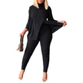 Winter Fashion Two-piece Set Women's Solid Color Long Sleeve Casual Split Tshirt Leggings Slim Two-piece Set Women - Shoe Candy Shop