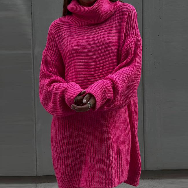 Turtleneck Split Women's Sweater Dress Loose Casual Long Sleeve Pullover  Ladies Sweaters Autumn Winter 2022 New Solid Dresses - Shoe Candy Shop