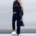 Women's Tracksuit Two Pieces Autumn Fashion Solid Casual Long Sleeve Pullover Outfits High Waist Bandage Pants Oversized Hoodies - Shoe Candy Shop