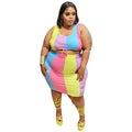 Starburst Tank Crop Top & Color Striped Pencil Skirt - Shoe Candy Shop