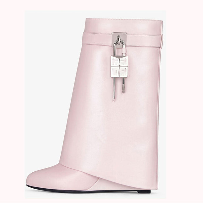 Women's new locking design in the winter of 2022 Women's calf boots leather surface Women's wedge - Shoe Candy Shop