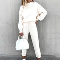 Women's Tracksuit Two Pieces Autumn Fashion Solid Casual Long Sleeve Pullover Outfits High Waist Bandage Pants Oversized Hoodies - Shoe Candy Shop