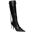 New Fashion Luxury Pointed Toe Stiletto Women's Shoes Retro Metal Buckle Zipper Knee High Boots Slim Tassel Boots Women Size 43 - Shoe Candy Shop