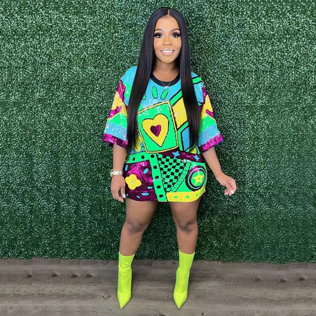 "Sequin Me" Loose T-shirt Style Mini Dress