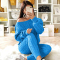 LW Plus Size Dropped Shoulder Knit Pants Set Women's Long Sleeve Knitted Casual Two-piece Sweater Long Sleeve Top Thick Sweaters - Shoe Candy Shop