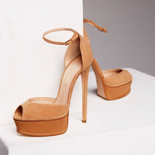 Beige Suede High Platform Pumps - Shoe Candy Shop