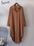 Syiwidii White Shirts Dress for Women Oversized Casual Cotton Loose Dresses Long Sleeve Button Up Blue Midi Long Blouses Dress - Shoe Candy Shop