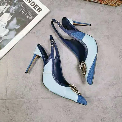 Blue Denim Gladiator Slingback High Heels