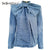 TWOTWINSTYLE Patchwork Bow Denim Shirt