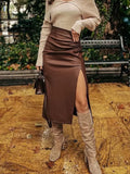 Faux Leather Split Skirt