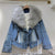 Oversized Detachable Denim Fox Fur Coat