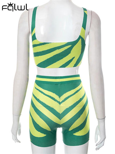 Green Stripe Print Short Set