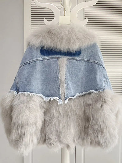 Large Fur Collar Jean Coat