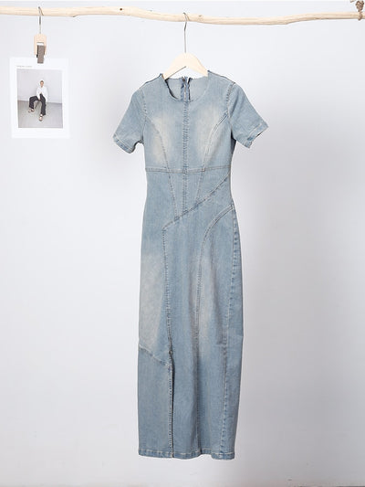 Splice Denim Short Sleeve Dress