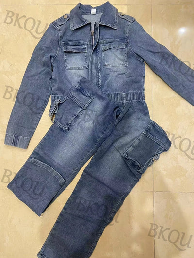 Denim Cargo Jumpsuit