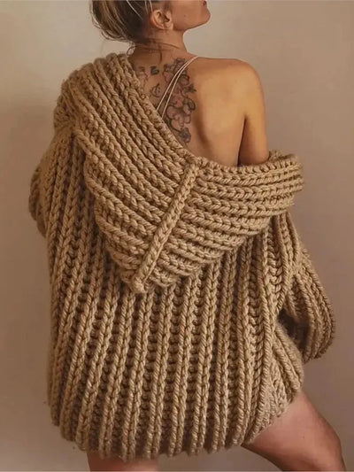 Hooded Knitted Cardigan Sweater