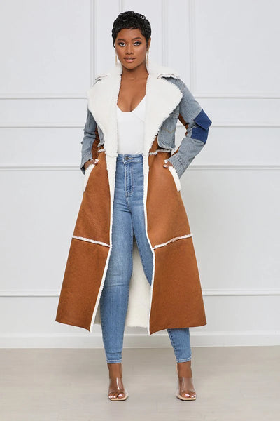 Women's Plus Size Patchwork Coat