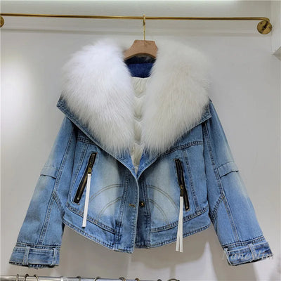 Oversized Detachable Denim Fox Fur Coat