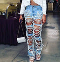 Distressed Pearls Diamond Rhinstones Denim Pants