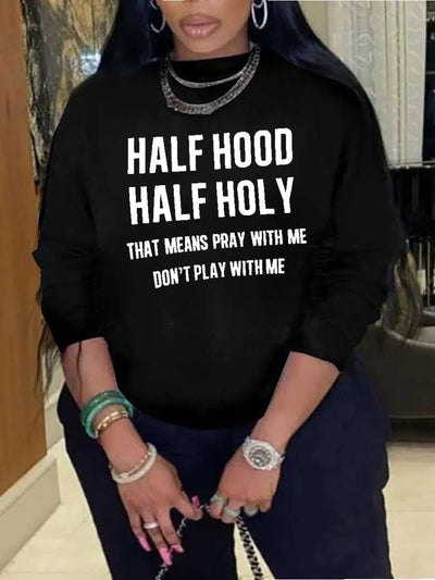 Half Hood Letter Print Sweatshirt