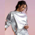 Silver Metallic PU Sweatshirt