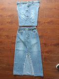 Two Pieces Denim Skirt Set Sexy Women Vintage Jeans Casual Outfit Top+Split Skirt